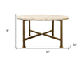 30" Ivory and Brass Genuine Marble and Iron Round Frame Coffee Table
