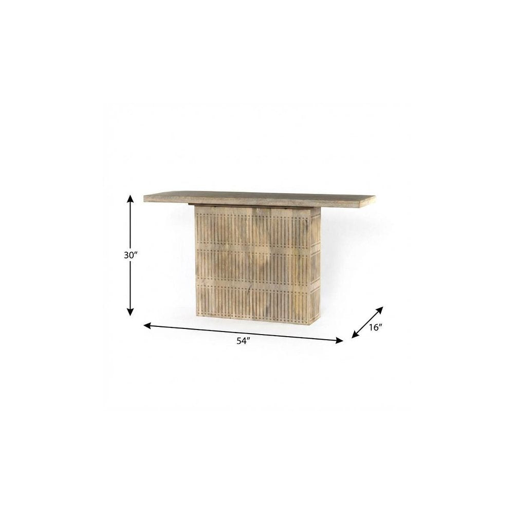 54" Ivory Solid Wood Distressed Pedestal Console Table