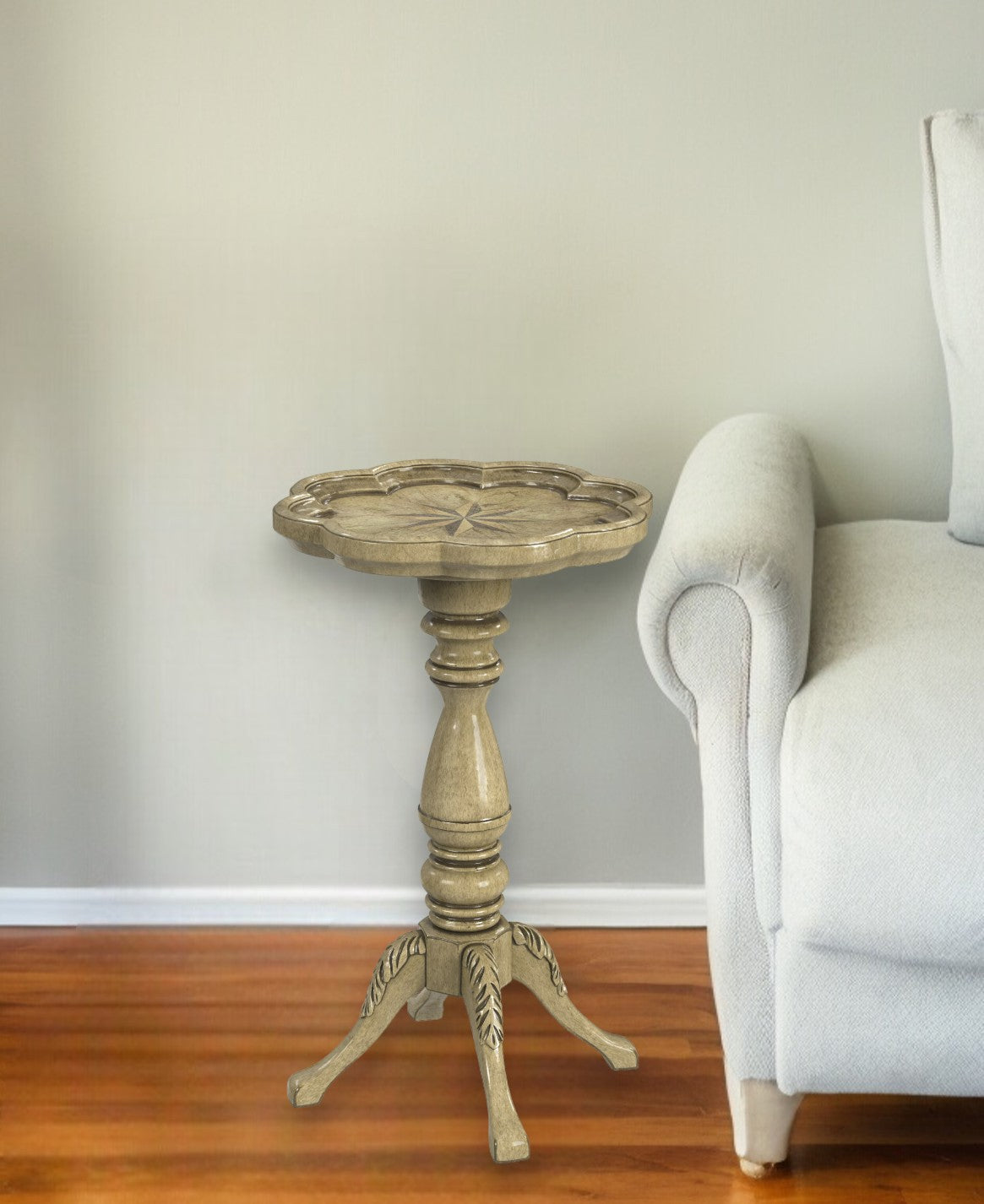 Beige Round End Table - Manufactured Wood