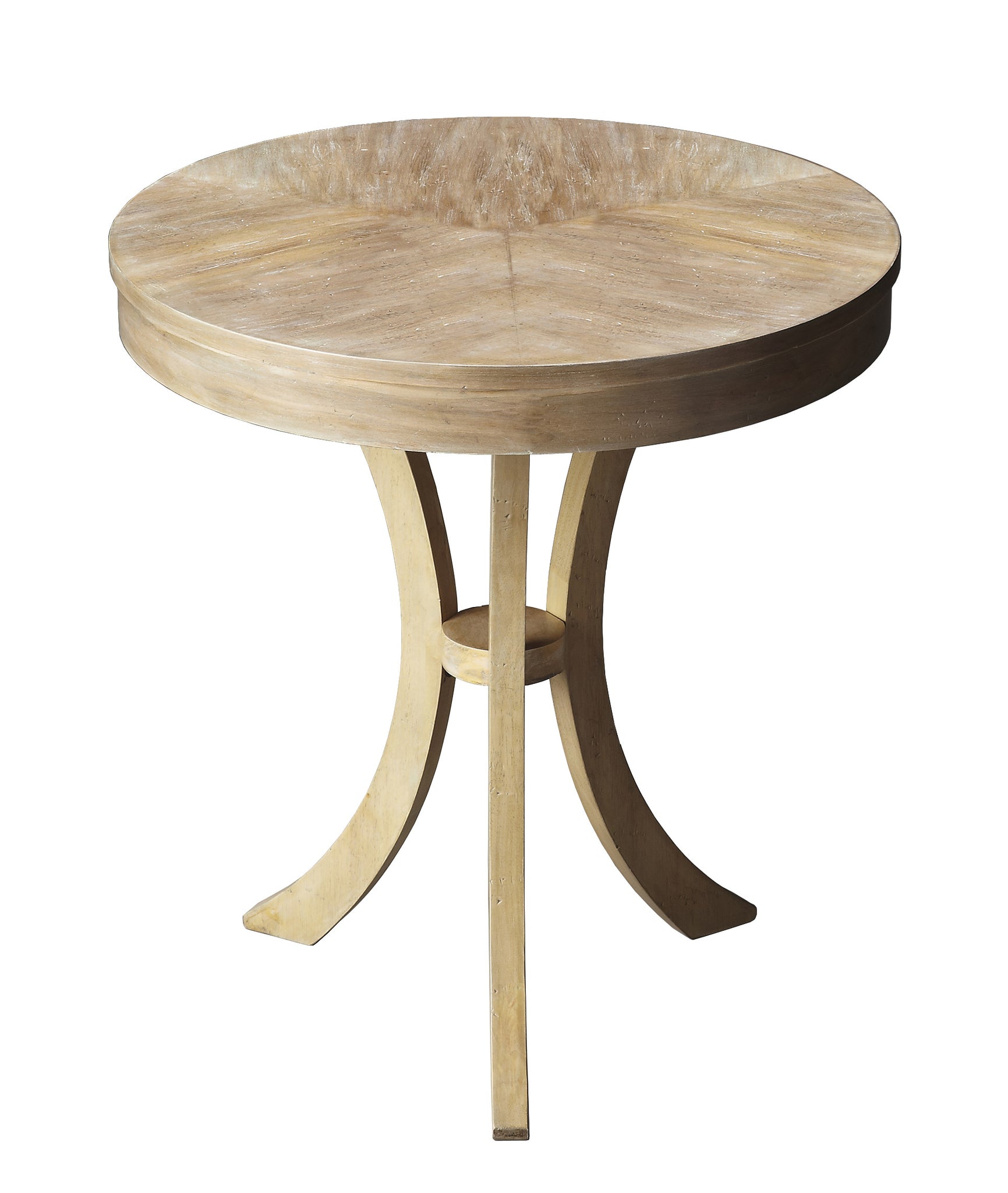 Distressed Beige End Table - 26" Round 