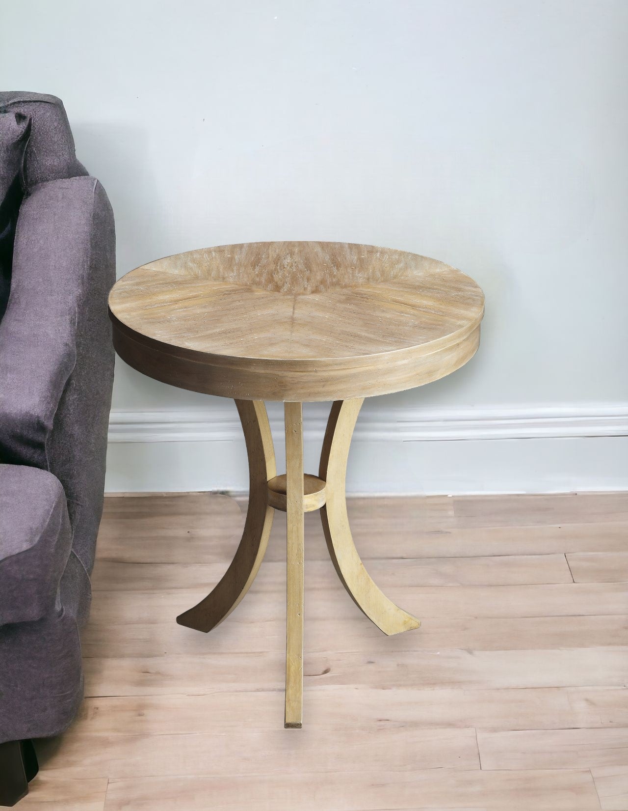 Distressed Beige End Table - 26" Round 