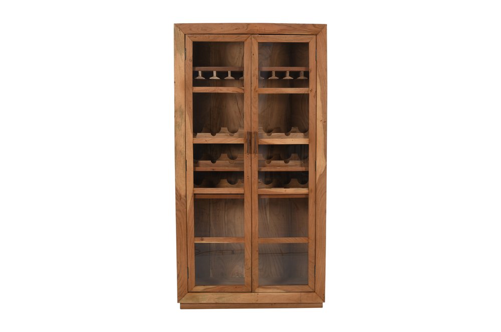 42" Brown Solid Wood And Glass Bar Cabinet With Four Shelves