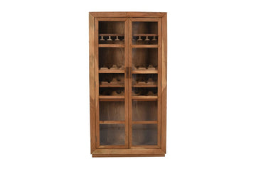42" Brown Solid Wood And Glass Bar Cabinet With Four Shelves