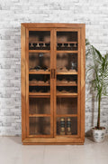 42" Brown Solid Wood And Glass Bar Cabinet With Four Shelves