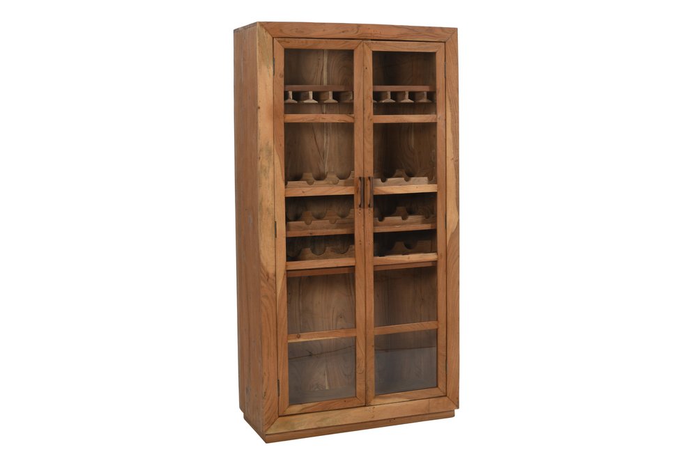 42" Brown Solid Wood And Glass Bar Cabinet With Four Shelves
