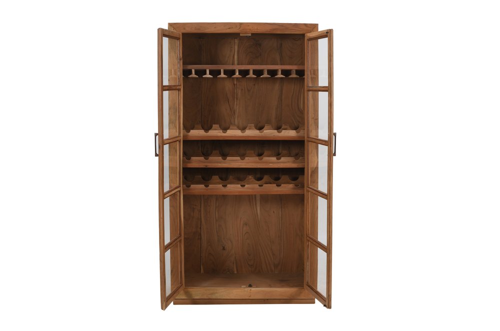 42" Brown Solid Wood And Glass Bar Cabinet With Four Shelves