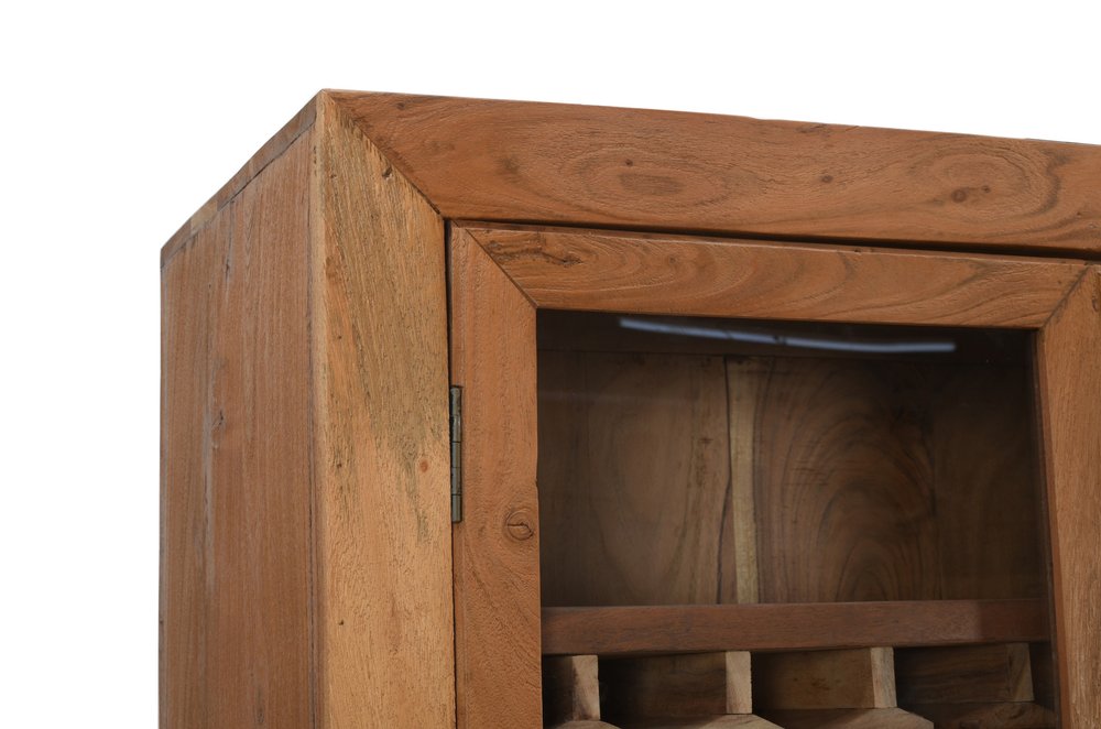 42" Brown Solid Wood And Glass Bar Cabinet With Four Shelves