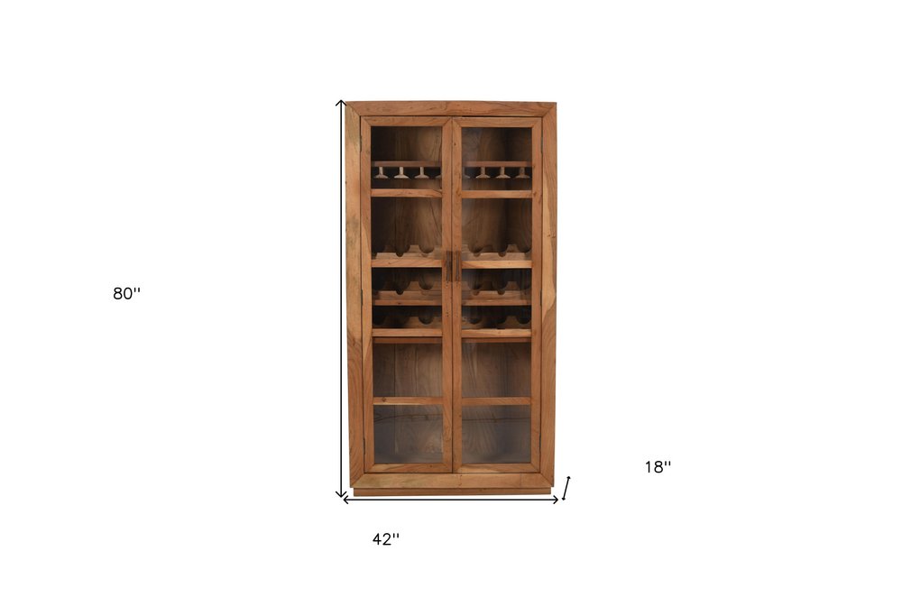 42" Brown Solid Wood And Glass Bar Cabinet With Four Shelves