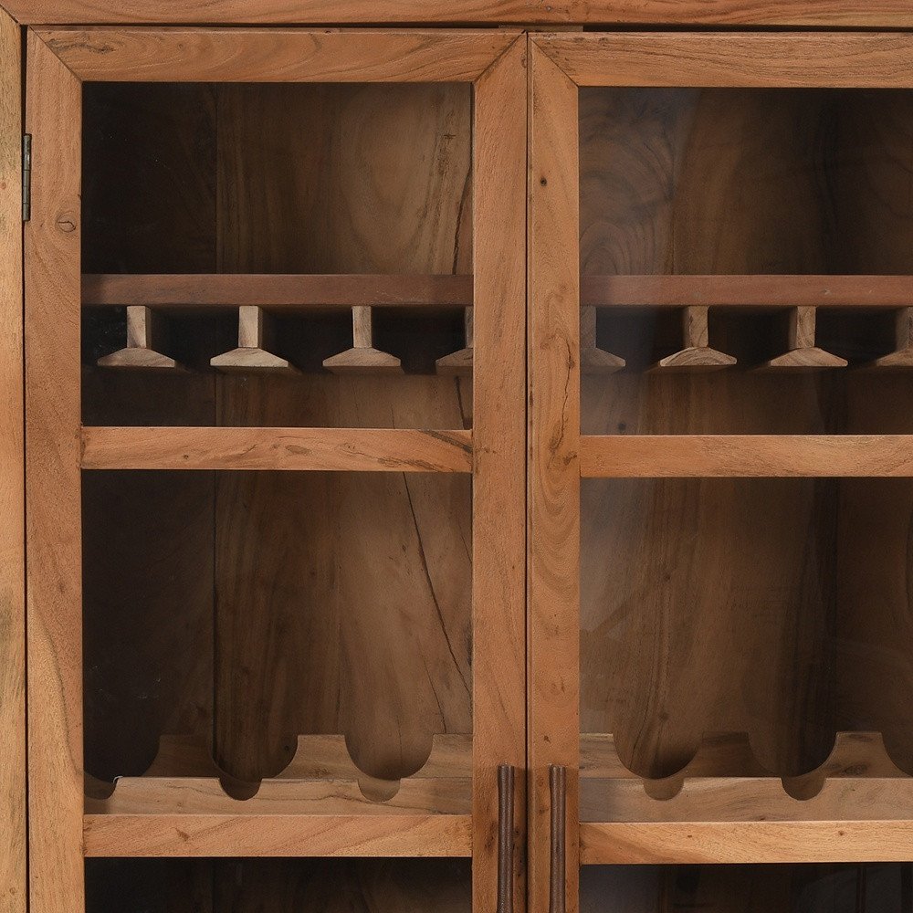 42" Brown Solid Wood And Glass Bar Cabinet With Four Shelves