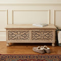 46" Antique White Solid Carved Wood Scroll Bench with Flip Top