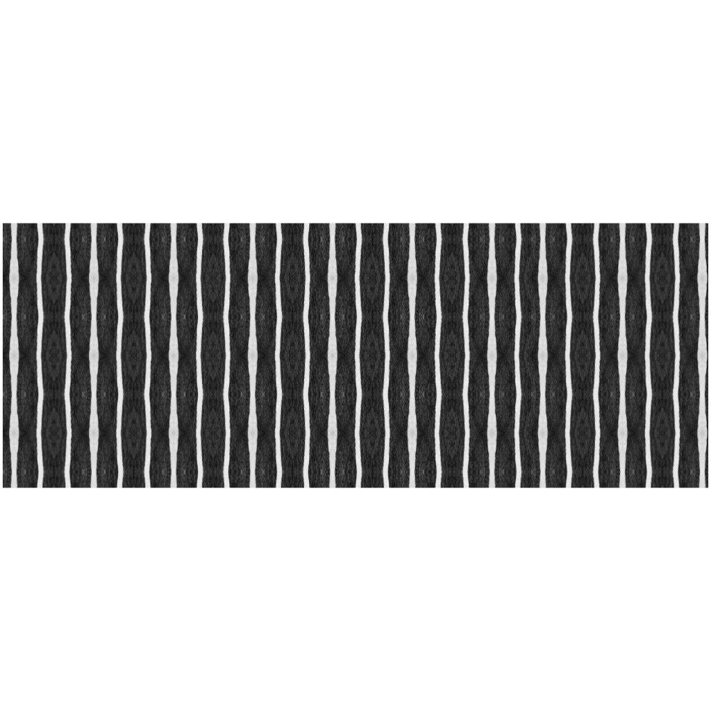 2' X 5' Black And White Modern Stripe Printed Vinyl Area Rug with UV Protection