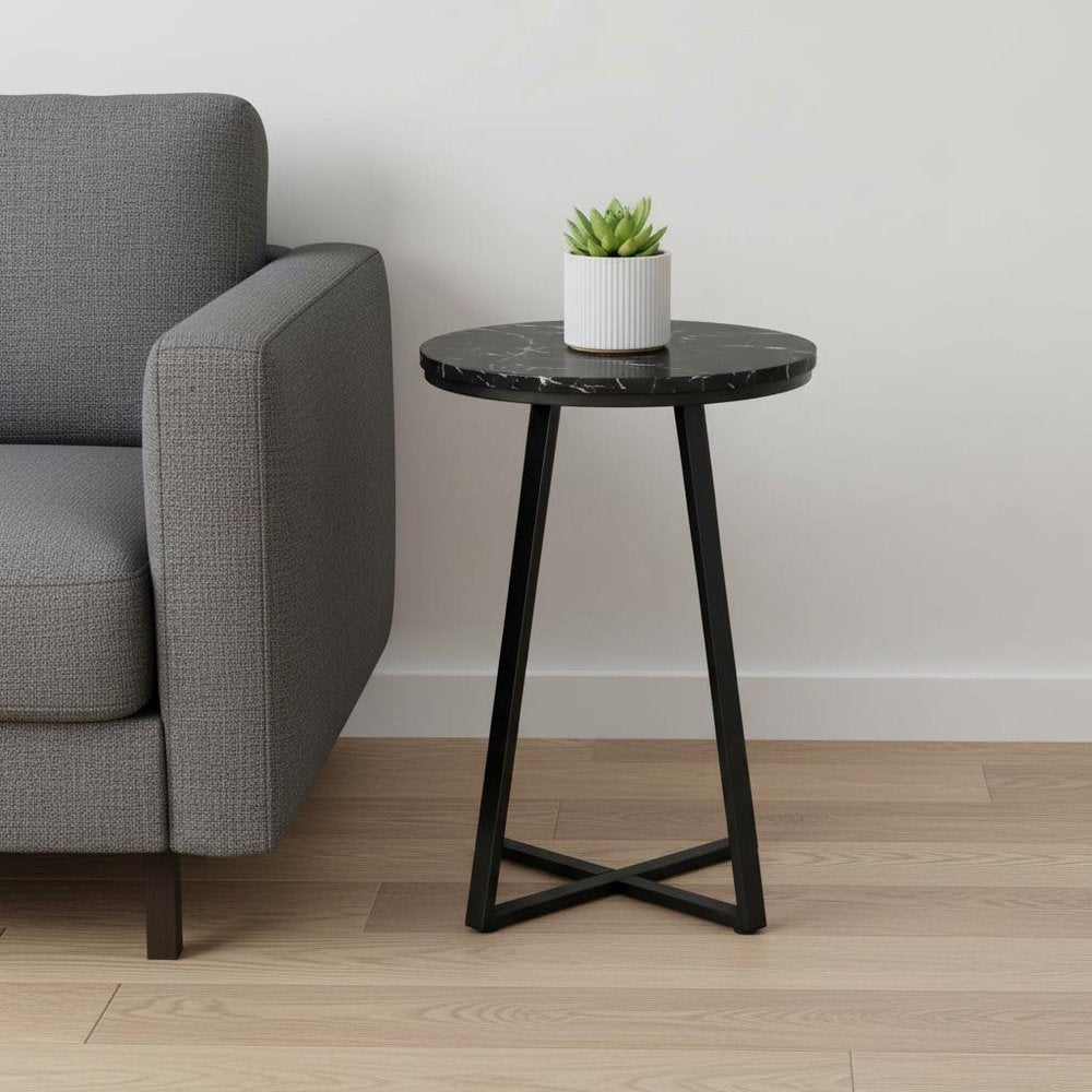 22" Black Round End Table