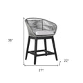 38" Light Gray Solid Wood Low back Outdoor Bar Height chair with Footrest
