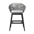43" Light Gray Solid Wood Low back Outdoor Bar Height chair with Footrest