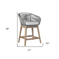 38" Light Gray Solid Wood Low back Outdoor Bar Height chair with Footrest