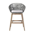 43" Gray Solid Wood Low back Outdoor Bar Height chair with Footrest