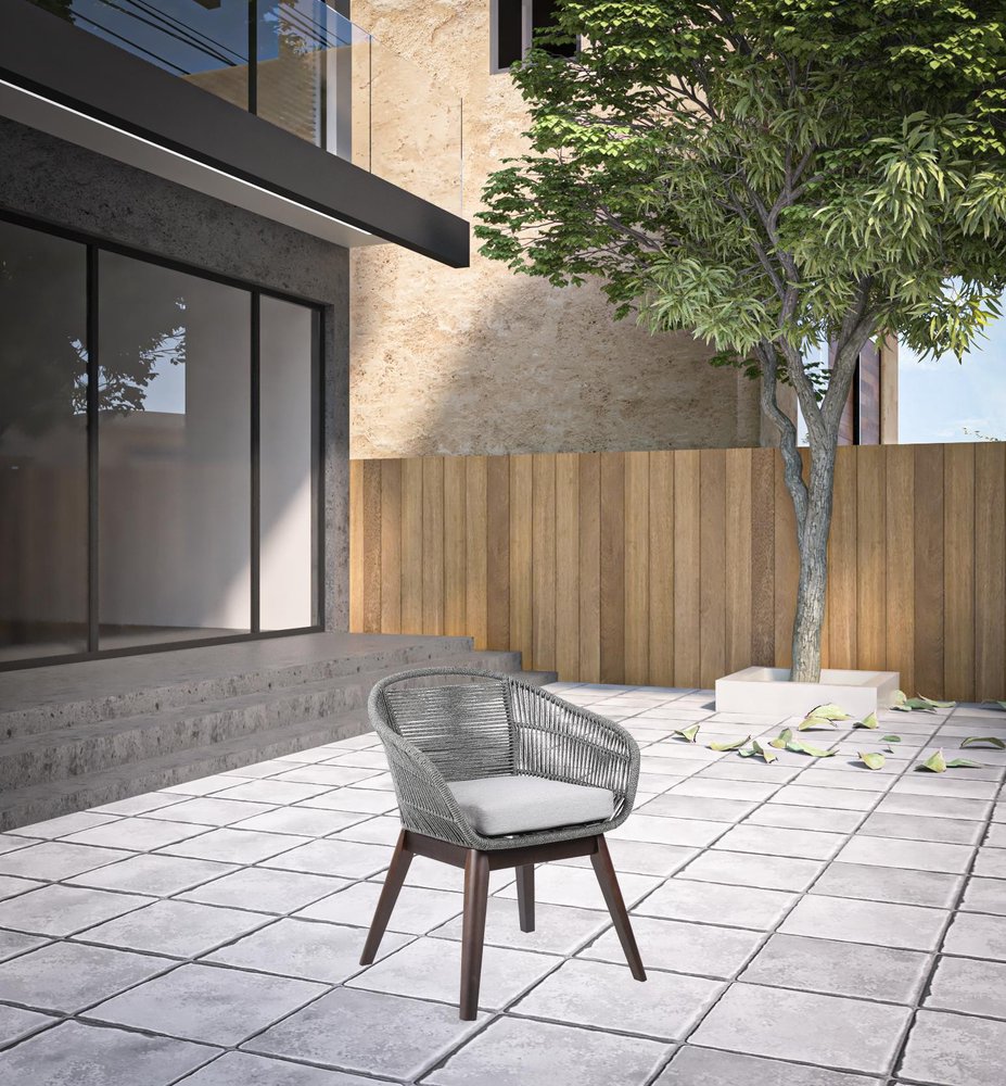 27" Gray Solid Wood Outdoor Dining Chair with Gray Cushion