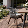 27" Gray Solid Wood Outdoor Dining Chair with Gray Cushion