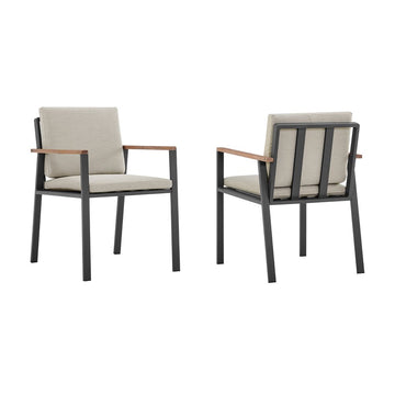 Set of Two 22" Light Gray Solid Wood Outdoor Dining Chair with Taupe Cushion