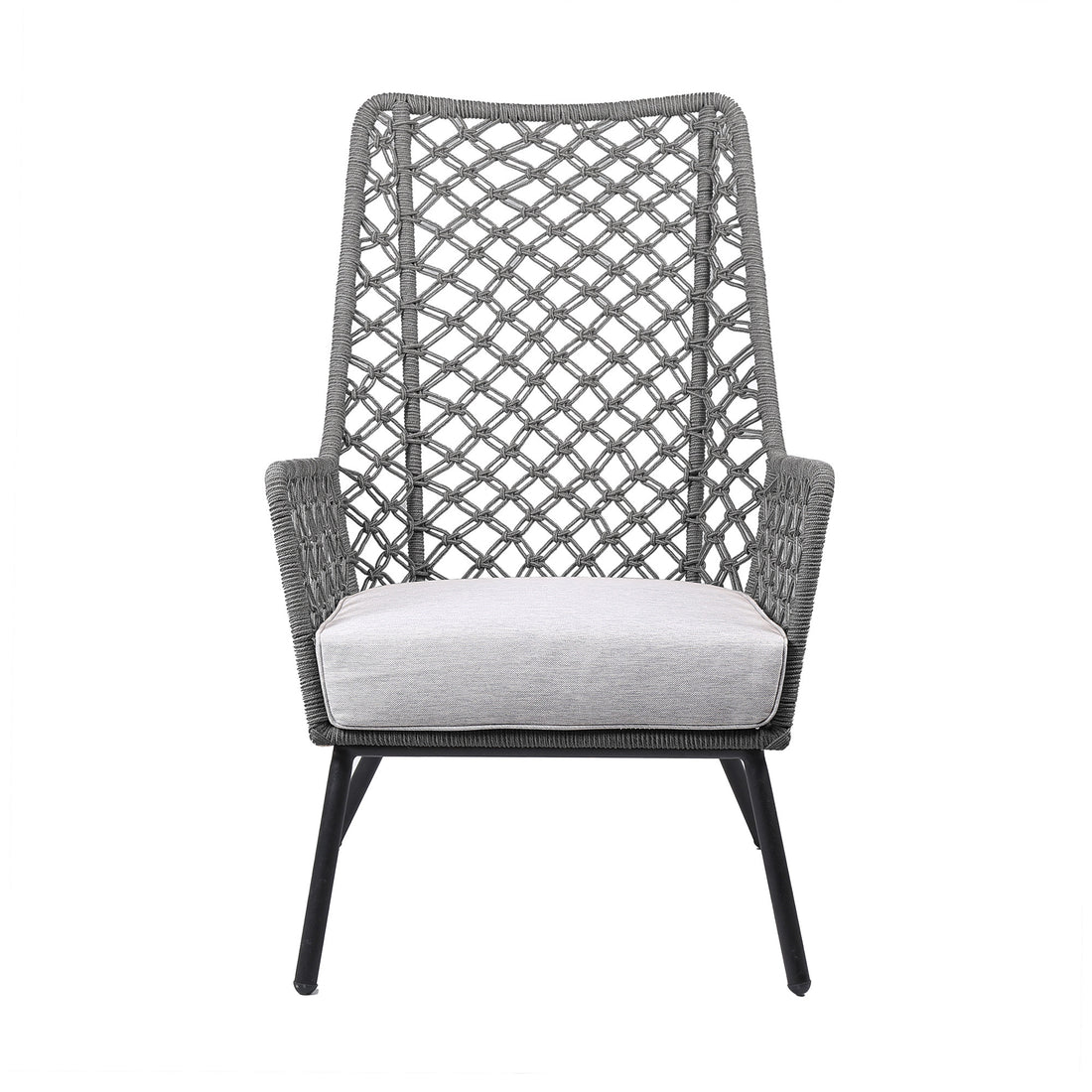 26" Gray and Black Steel Indoor Outdoor Dining Chair with Gray Cushion