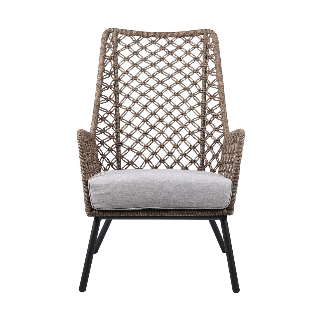 26" Gray Metal Outdoor Arm Chair with Gray Cushion