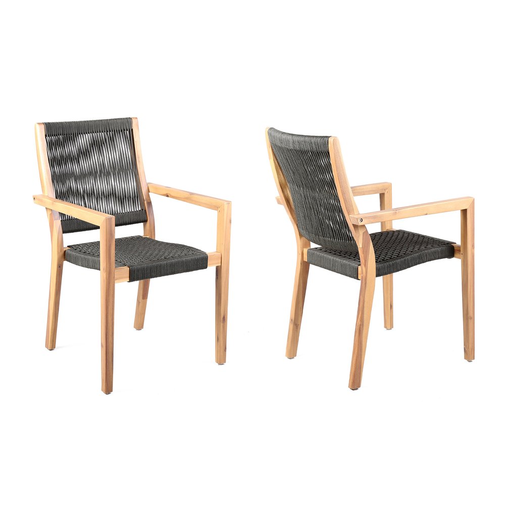 Set of Two 23" Charcoal and Natural Wood Solid Wood Outdoor Arm Chair