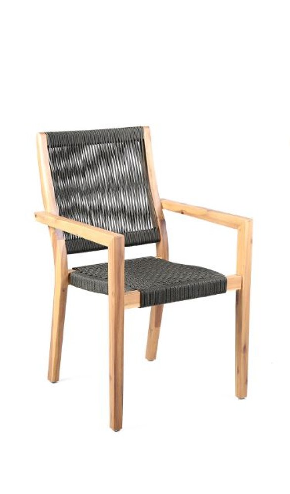 Set of Two 23" Charcoal and Natural Wood Solid Wood Outdoor Arm Chair