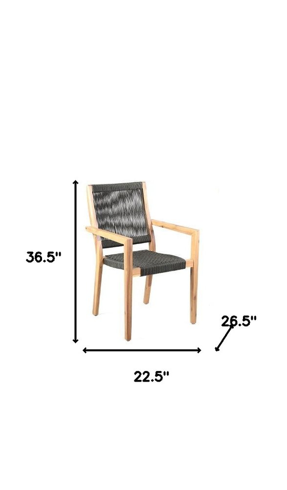 Set of Two 23" Charcoal and Natural Wood Solid Wood Outdoor Arm Chair