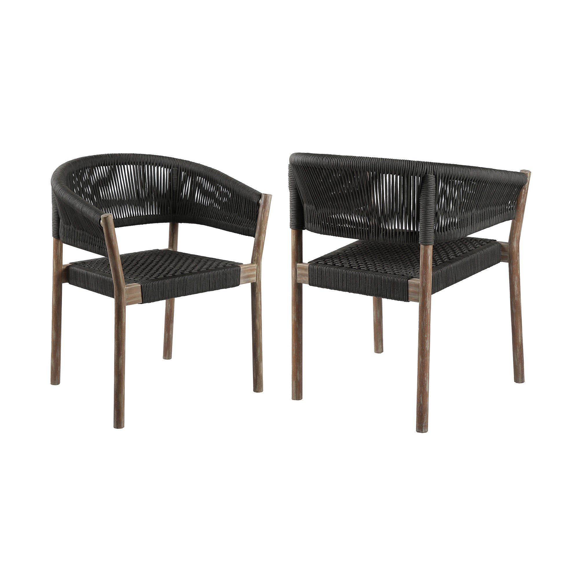 Set of Two 26" Black and Natural Wood Solid Wood Outdoor Dining Chair