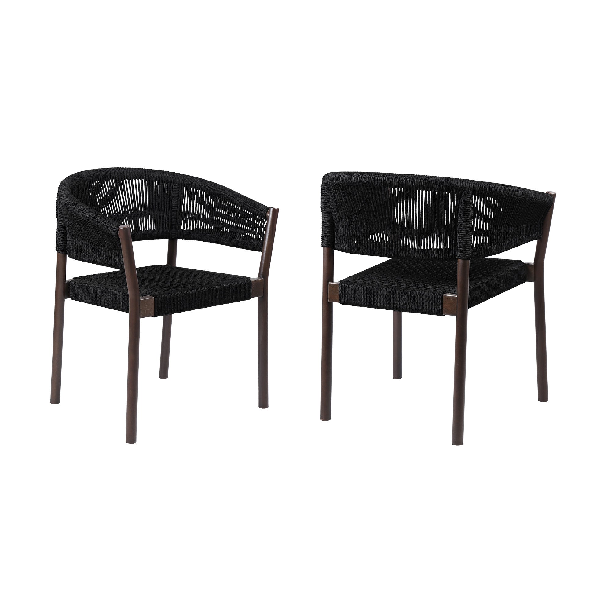 Set of Two 26" Black Solid Wood Outdoor Dining Chair