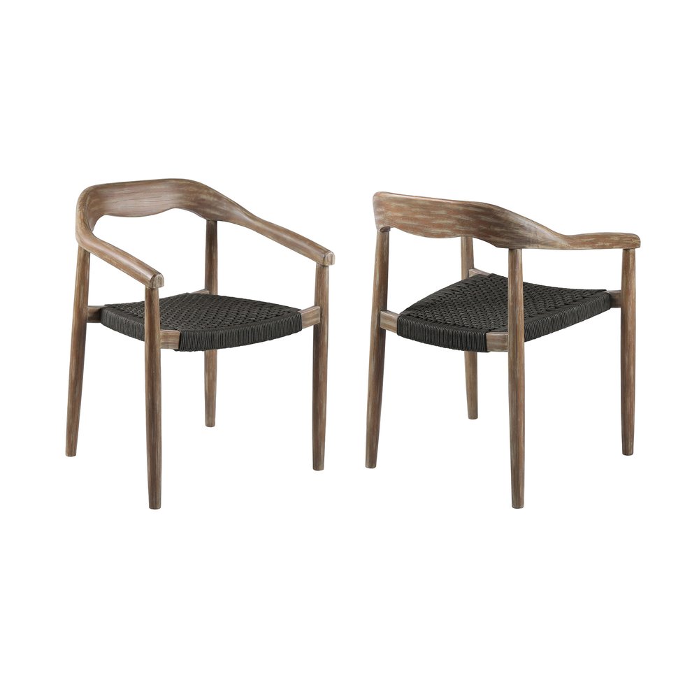 Set of Two 22" Black and Natural Wood Solid Wood Outdoor Dining Chair