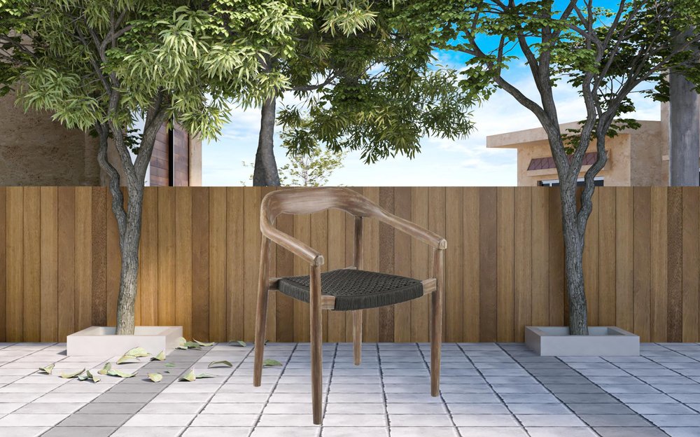 Set of Two 22" Black and Natural Wood Solid Wood Outdoor Dining Chair