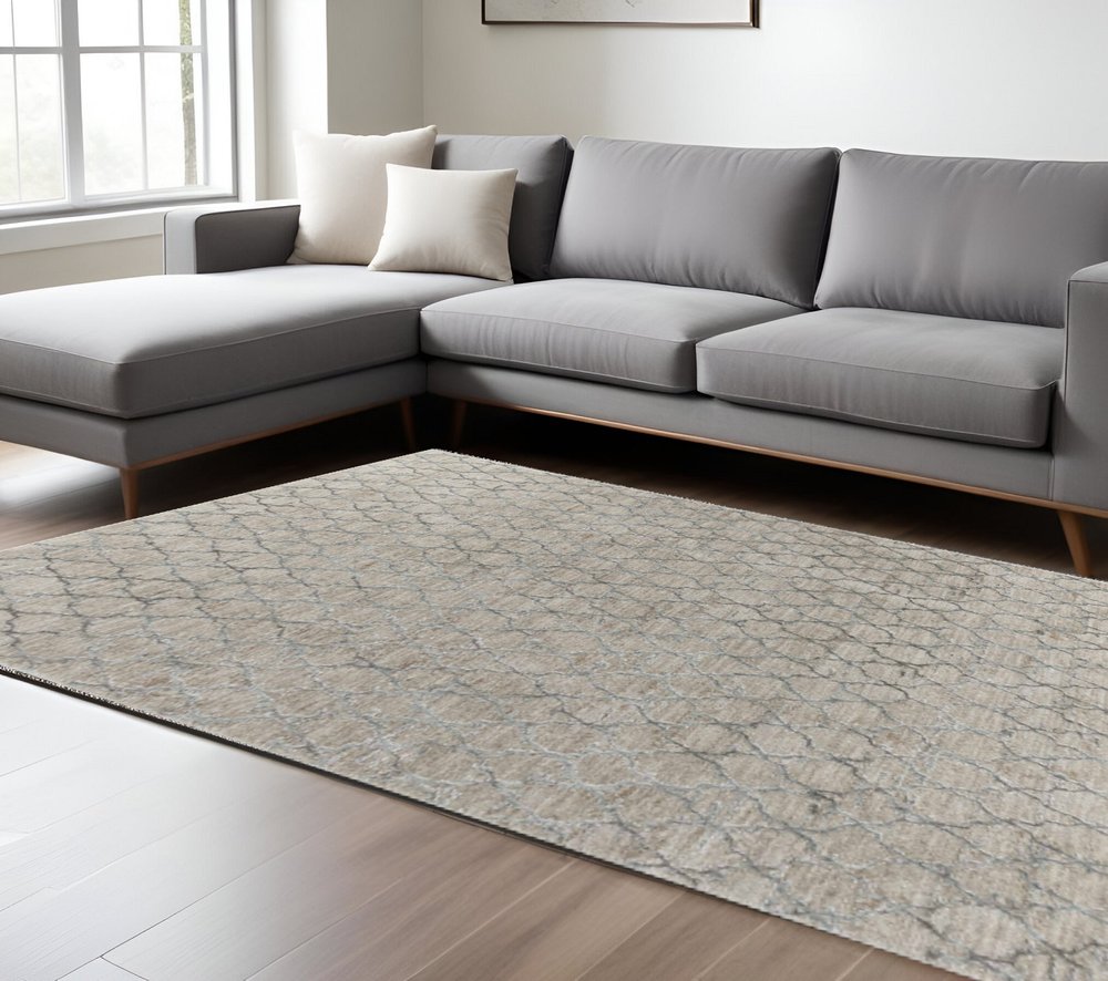 9' X 12' Beige Moroccan Stain Resistant Area Rug