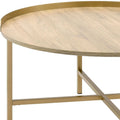 34" Oak and Gold Wood And Metal Round Sled Coffee Table