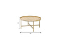34" Oak and Gold Wood And Metal Round Sled Coffee Table
