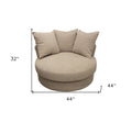 44" Sand Linen Upholstered Swivel Round Accent Chair And Toss Pillows
