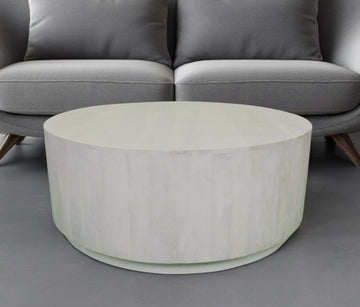 42" Rustic White Solid Wood Round Distressed Coffee Table