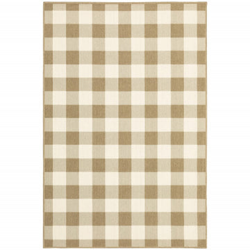 9' X 13' Gray and Ivory Geometric Stain Resistant Indoor Outdoor Area Rug