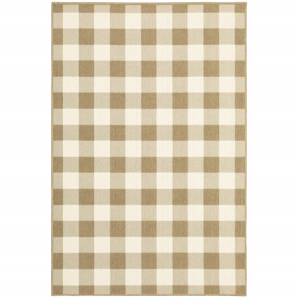 9' X 13' Gray and Ivory Geometric Stain Resistant Indoor Outdoor Area Rug