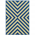 9' X 13' Blue and Ivory Geometric Stain Resistant Indoor Outdoor Area Rug