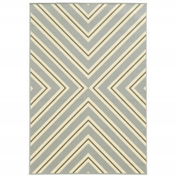 9' X 13' Gray and Ivory Geometric Stain Resistant Indoor Outdoor Area Rug