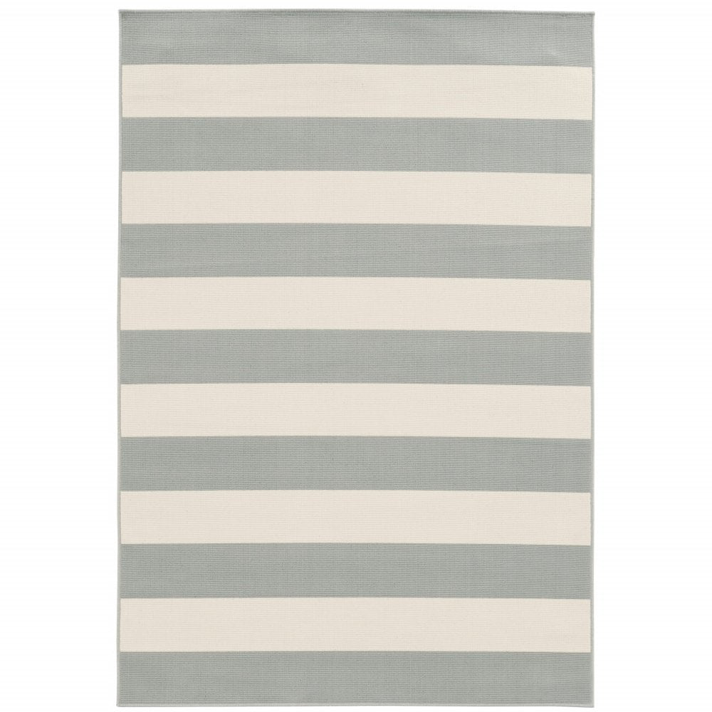 9' X 13' Gray and Ivory Geometric Stain Resistant Indoor Outdoor Area Rug