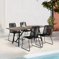 Five Piece Brown and Black Solid Wood Dining Set with Four Chairs