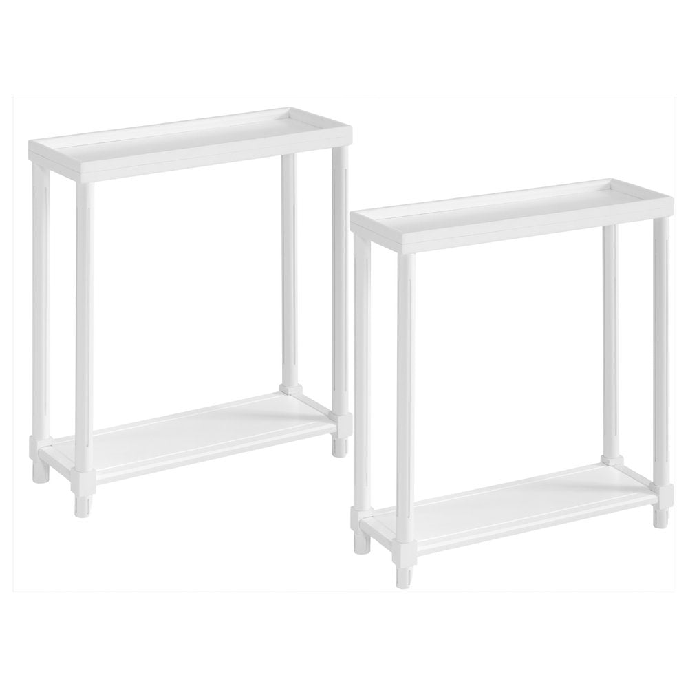 Set Of Two 24" White Wood Rectangular End Tables With Shelf