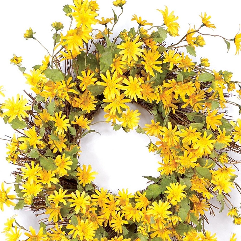23" Green And Yellow Spring Daisy Artificial Wreath