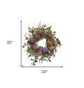 22" Purple Artificial Summer Hydrangea Wreath