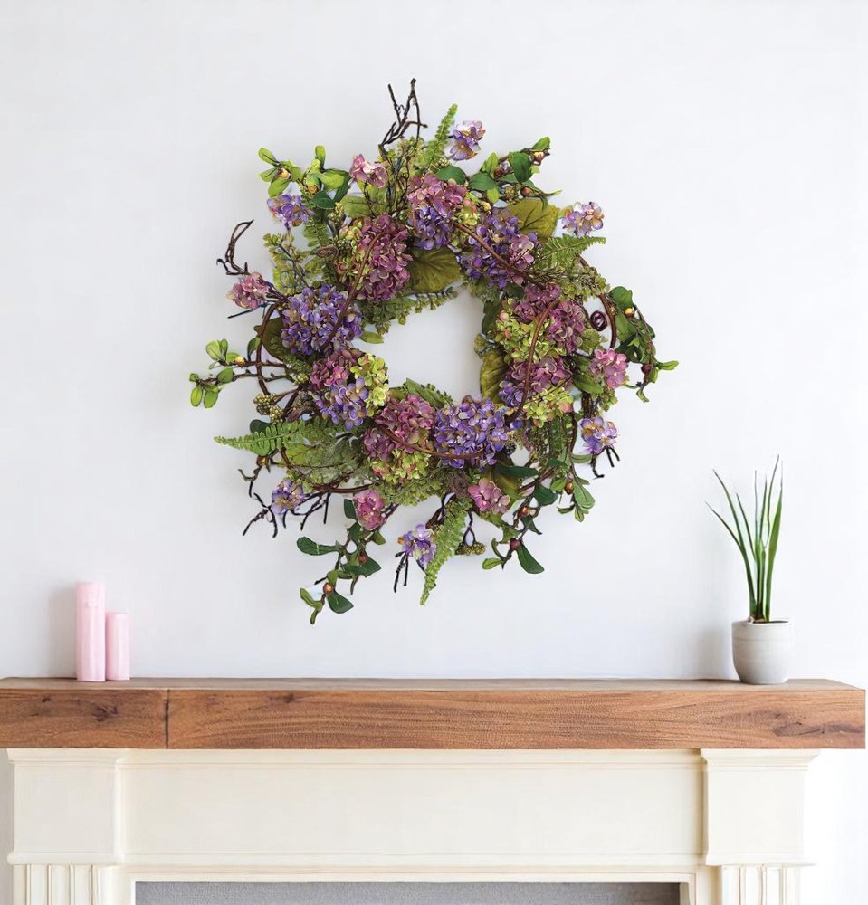 22" Purple Artificial Summer Hydrangea Wreath