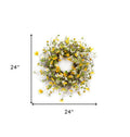 24" Green White And Yellow Spring Daisy Artificial Wreath