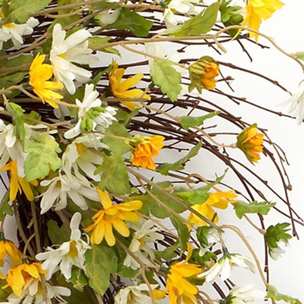 24" Green White And Yellow Spring Daisy Artificial Wreath