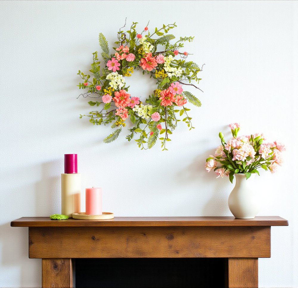 27" Pink and Green Spring Berry Artificial Wreath